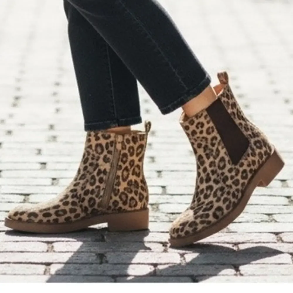 Lucky Brand Ressy Ankle Booties‎ Womens 6M Tan Black Leather Animal Print Boots